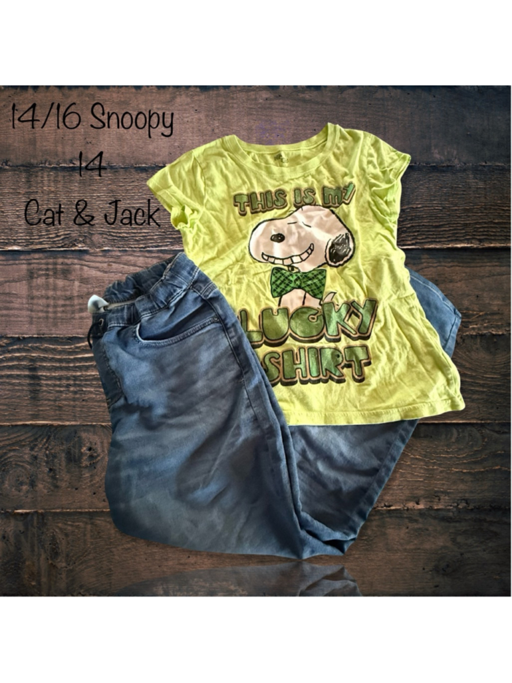 Size 14 Cat & Jack Jeans/14/16 Snoopy Top Outfit